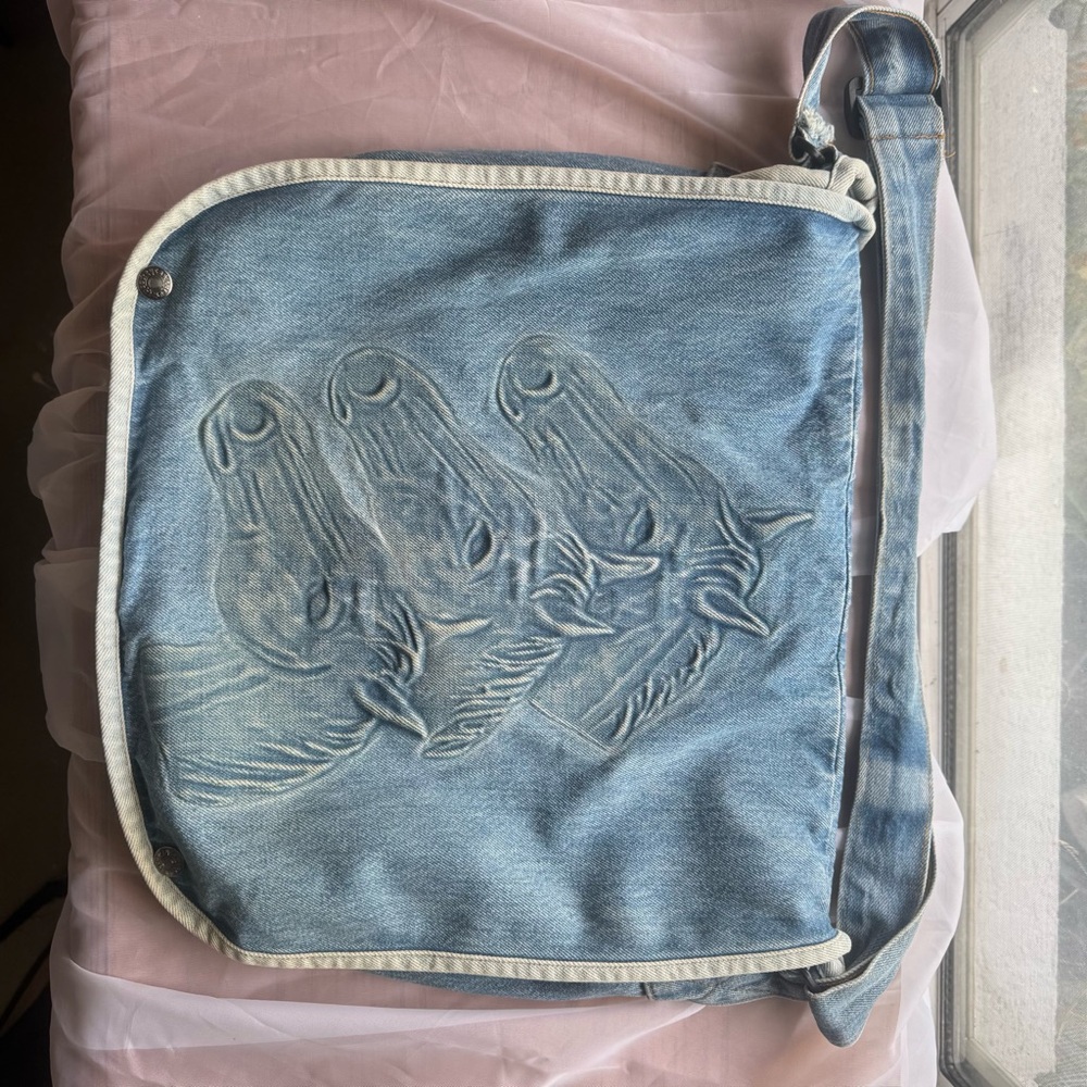 Vintage Denim Shoulder Bag with Horse Design